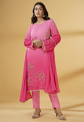 Embroidered Georgette Pakistani Suit in Pink Ombre