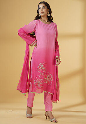 Embroidered Georgette Pakistani Suit in Pink Ombre