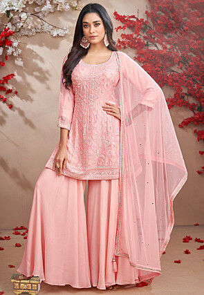 Embroidered Georgette Pakistani Suit in Pink