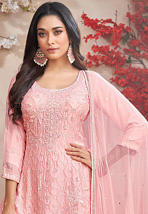 Embroidered Georgette Pakistani Suit in Pink