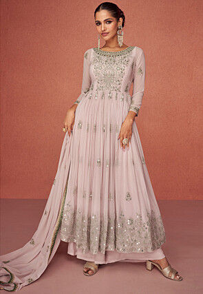 Embroidered Georgette Pakistani Suit in Old Rose