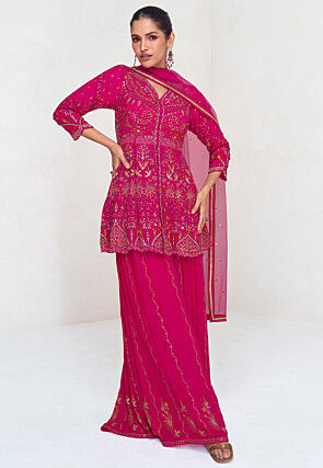 Embroidered Georgette Pakistani Suit in Pink