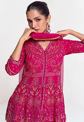 Embroidered Georgette Pakistani Suit in Pink