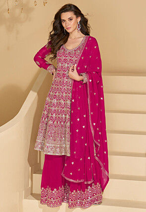 Embroidered Georgette Pakistani Suit in Pink