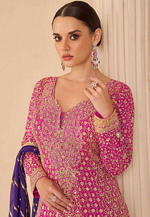 Embroidered Georgette Pakistani Suit in Pink