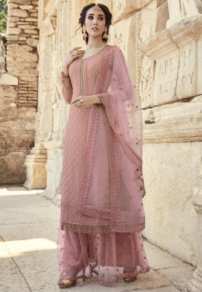 Flight Identify bush Embroidered Georgette Pakistani Suit in Pink : KCH6149