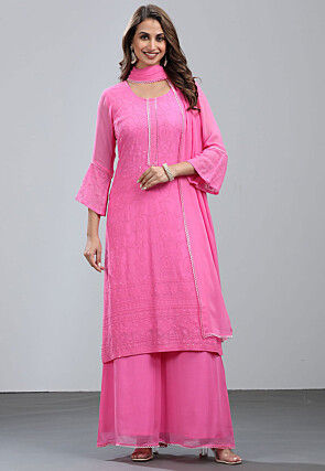 Embroidered Georgette Pakistani Suit in Pink