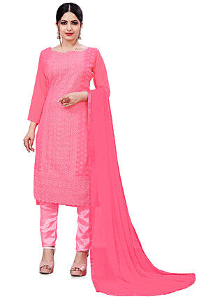 Embroidered Georgette Pakistani Suit in Pink