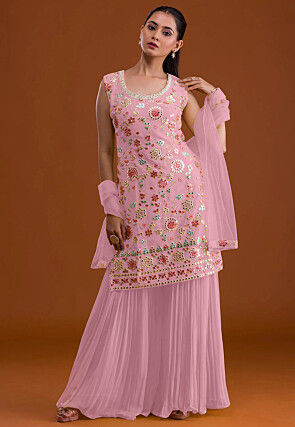 Embroidered Georgette Pakistani Suit in Pink