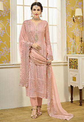 Embroidered Georgette Pakistani Suit in Pink