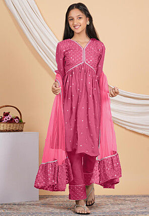 Embroidered Georgette Pakistani Suit in Pink
