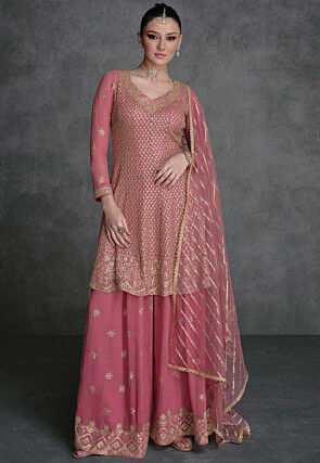 Embroidered Georgette Pakistani Suit in Pink