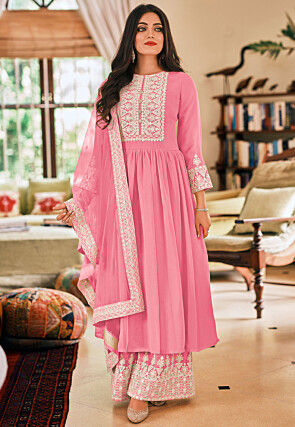 Embroidered Georgette Pakistani Suit in Pink