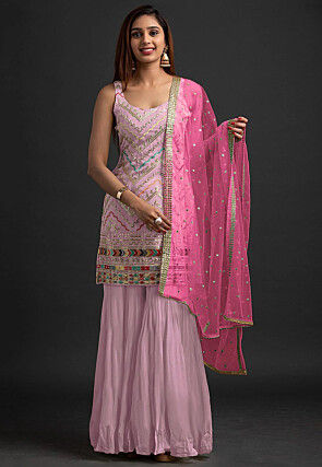 Embroidered Georgette Pakistani Suit in Pink