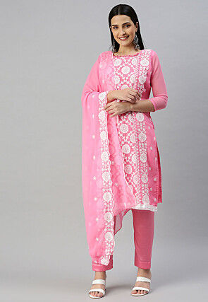 Embroidered Georgette Pakistani Suit in Pink