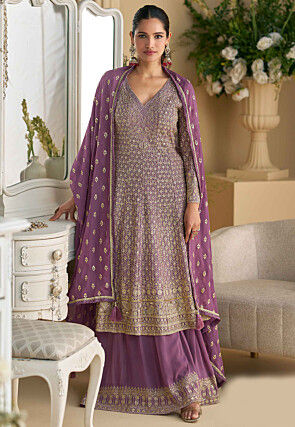 Embroidered Georgette Pakistani Suit in Purple