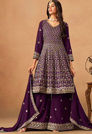 Embroidered Georgette Pakistani Suit in Purple