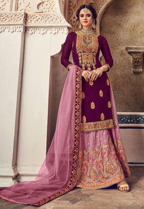 Embroidered Georgette Pakistani Suit in Purple