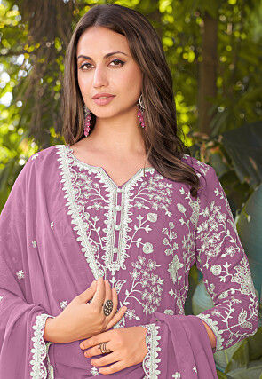 Embroidered Georgette Pakistani Suit in Purple