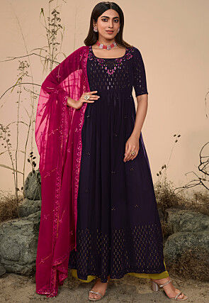 Buy Embroidered Georgette Pakistani Suit in Maroon Online : KMTG64 ...