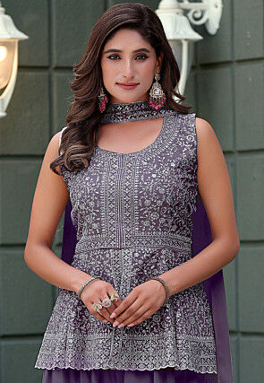 Embroidered Georgette Pakistani Suit in Purple