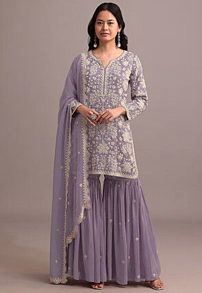Embroidered Georgette Pakistani Suit in Purple
