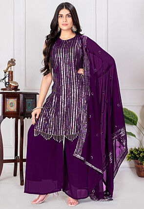 Embroidered Georgette Pakistani Suit in Purple