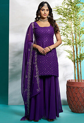 Embroidered Georgette Pakistani Suit in Purple