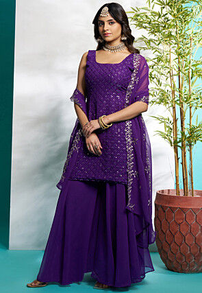 Embroidered Georgette Pakistani Suit in Purple