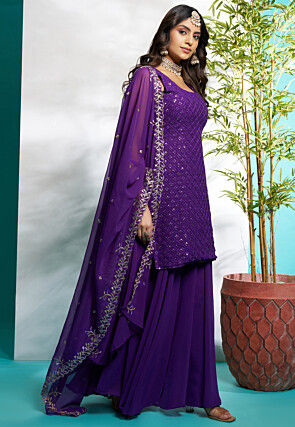 Embroidered Georgette Pakistani Suit in Purple