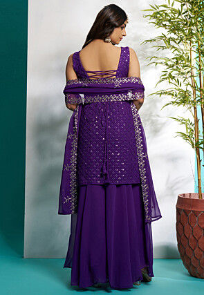 Embroidered Georgette Pakistani Suit in Purple