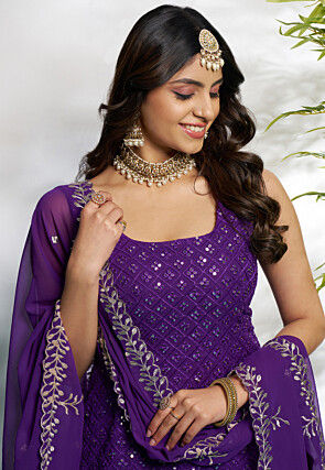 Embroidered Georgette Pakistani Suit in Purple