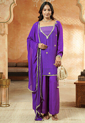 Embroidered Georgette Pakistani Suit in Purple