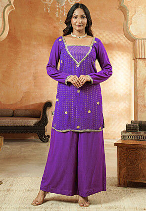 Embroidered Georgette Pakistani Suit in Purple