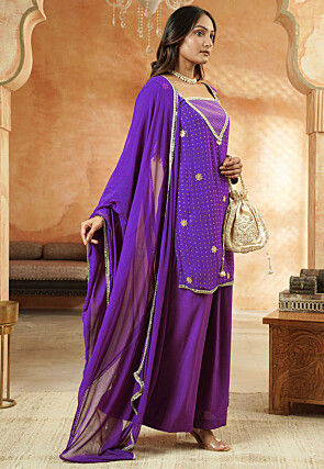 Embroidered Georgette Pakistani Suit in Purple