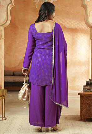 Embroidered Georgette Pakistani Suit in Purple