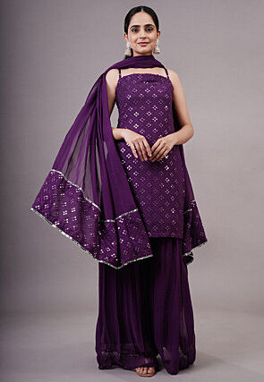 Embroidered Georgette Pakistani Suit in Purple