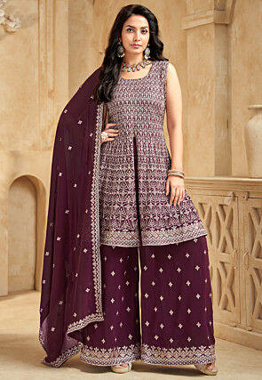 Embroidered Georgette Pakistani Suit in Purple