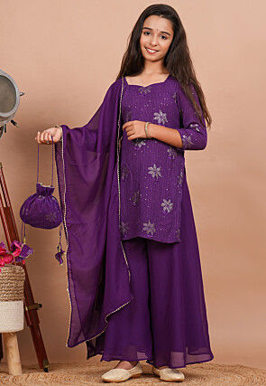 Embroidered Georgette Pakistani Suit in Purple