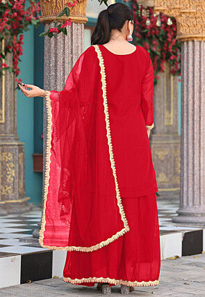 Embroidered Georgette Pakistani Suit in Red