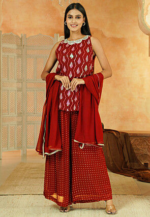 Embroidered Georgette Pakistani Suit in Red