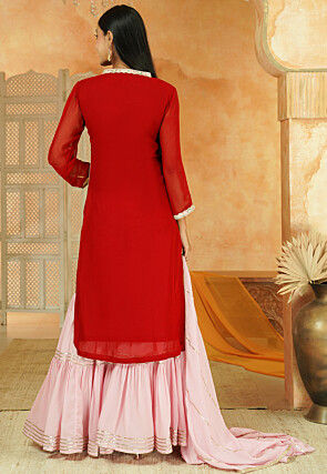 Embroidered Georgette Pakistani Suit in Red