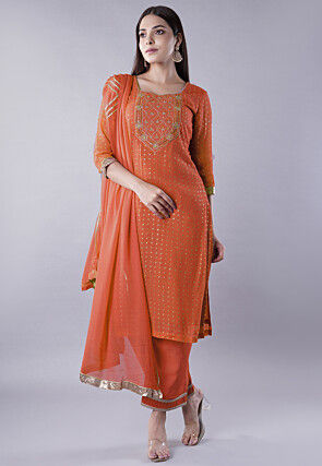 Embroidered Georgette Pakistani Suit in Rust