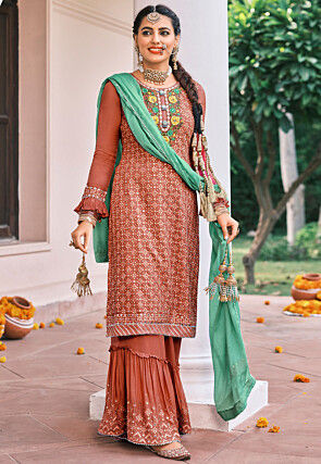 Orange peach georgette salwar suit shop