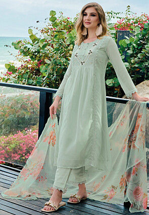 Embroidered Georgette Pakistani Suit in Sea Green