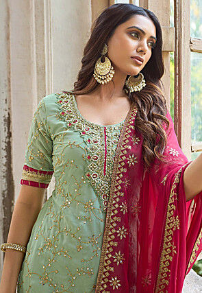 Embroidered Georgette Pakistani Suit in Sea Green