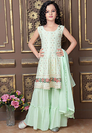 Embroidered Georgette Pakistani Suit in Sea Green