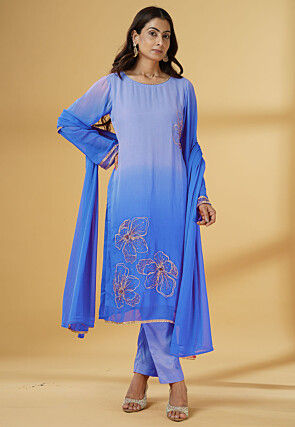 Embroidered Georgette Pakistani Suit in Shaded Blue