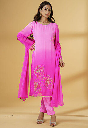 Embroidered Georgette Pakistani Suit in Shaded Fuchsia