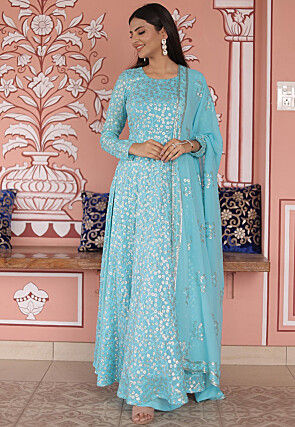 Embroidered Georgette Pakistani Suit in Sky Blue